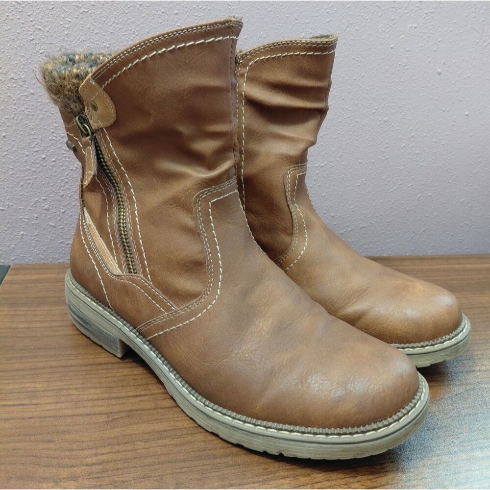 Spring Step Wibea Tan Bootie Women’s Size 8.5/39 Leather Faux Fur Lined Zip